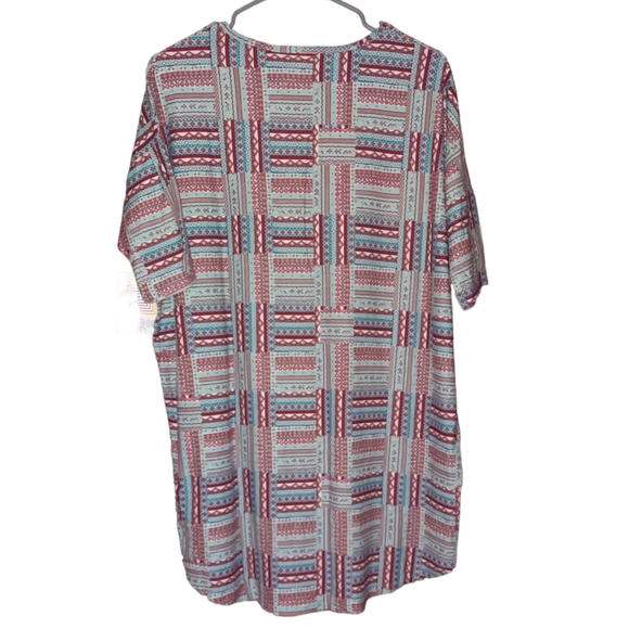 New Lularoe Irma Simply Comfortable Top Hi Low Tunic Shirt Size S Blue Maroon - Picture 4 of 6